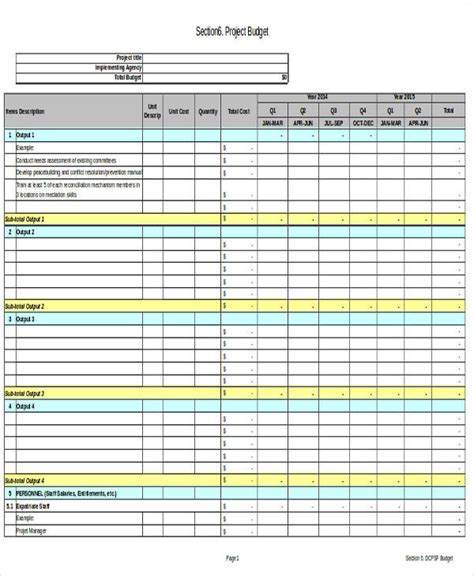 Project Budget Spreadsheet Template