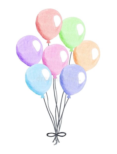 Watercolor Pastel Color Air Balloons Bunch Isolated on White Background ...