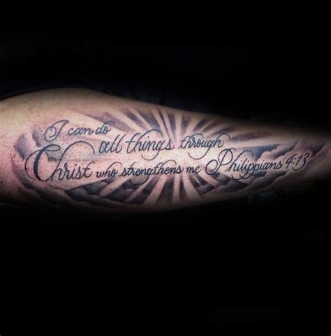 Male With Tattoo Of Philippians 4 13 Bible Verse On Outer Forearm # ...