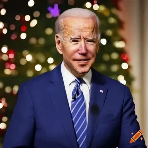Joe biden standing in front of a christmas tree on Craiyon