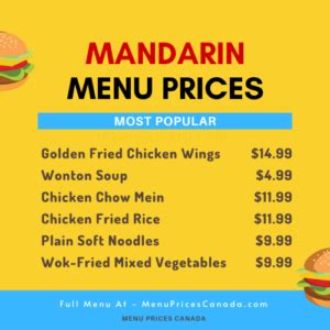 Mandarin Restaurant Menu & Prices in Canada – 2024 – Menu Prices Canada