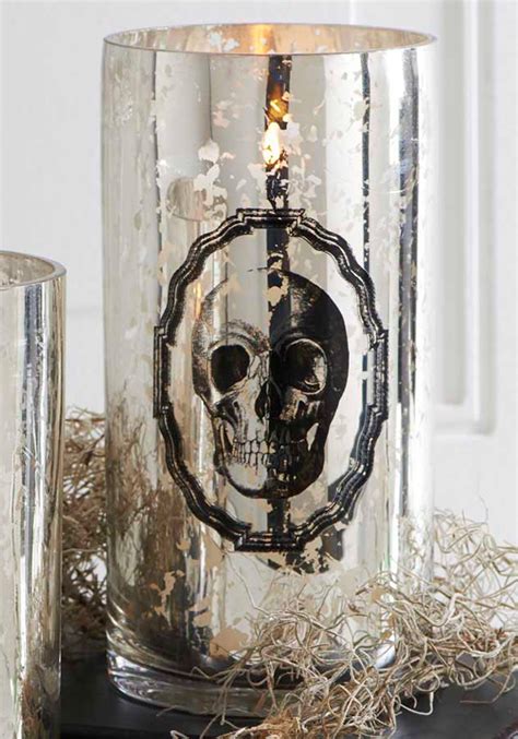 7.75" Mercury Glass Skull Print Vase