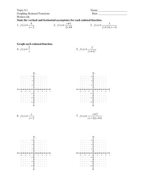 Graphing Rational Functions Worksheet for 9th - 10th Grade | Lesson Planet