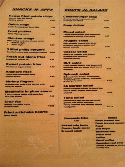 Menu at Restaurant 55, Dover