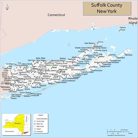 Map of Suffolk County, New York - Where is Located, Cities, Population, Highways & Facts