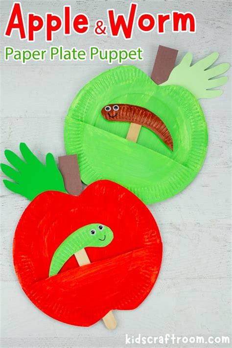 Interactive Paper Plate Worm in Apple Puppet - Kids Craft Room