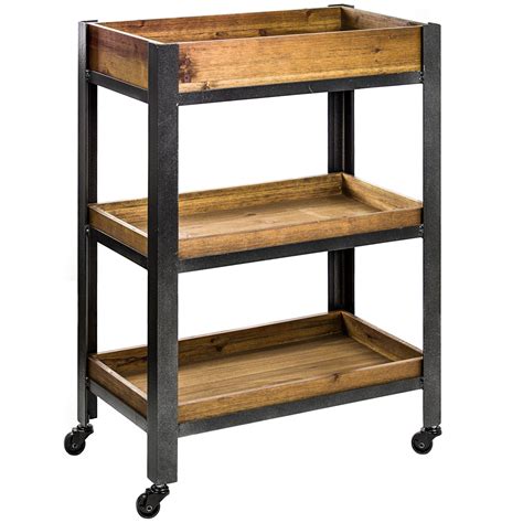 American Art Decor Wood Metal Rolling Storage Cart with Shelves ...