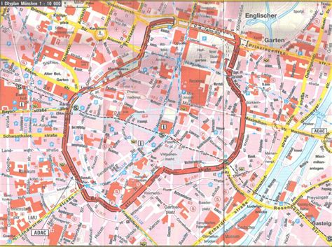 Large detailed tourist map of central part of Munich city | Vidiani.com | Maps of all countries ...