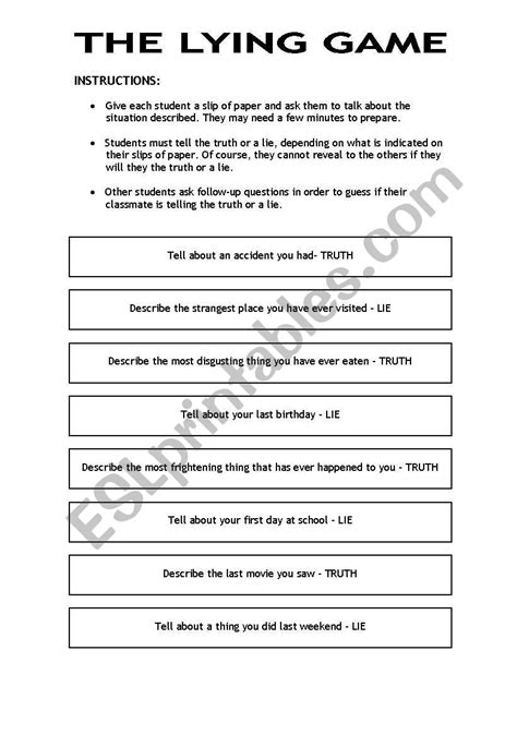 The Lying Game - ESL worksheet by Emy Lee