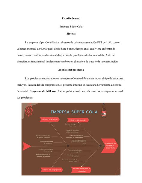 Estudio de Caso - Estudio de caso Empresa Súper Cola Síntesis La empresa súper Cola fabrica ...