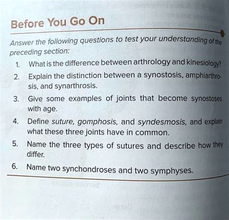 SOLVED: Before You Go On Preceding section: 1. Explain the distinction between a synostosis ...