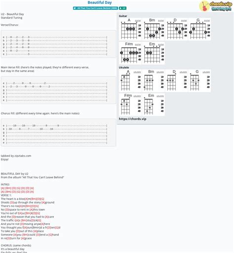 Chord: Beautiful Day - tab, song lyric, sheet, guitar, ukulele | chords.vip