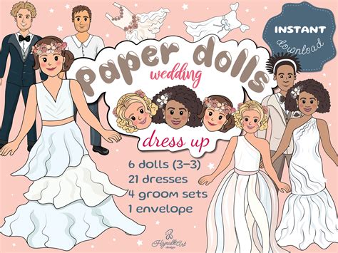 Wedding Paper Dolls Printable Paper Craft Bride Dress up - Etsy