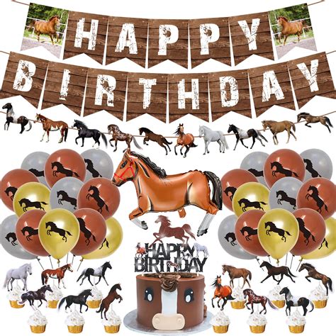 Buy 40pcs Horse Birthday Party Decorations Horse Theme Happy Birthday Banner, Foil Latex ...