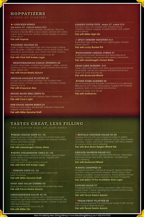 Miller Time Pub & Grill Menu - (402) 489-2337 - Lincoln NE - Provided ...