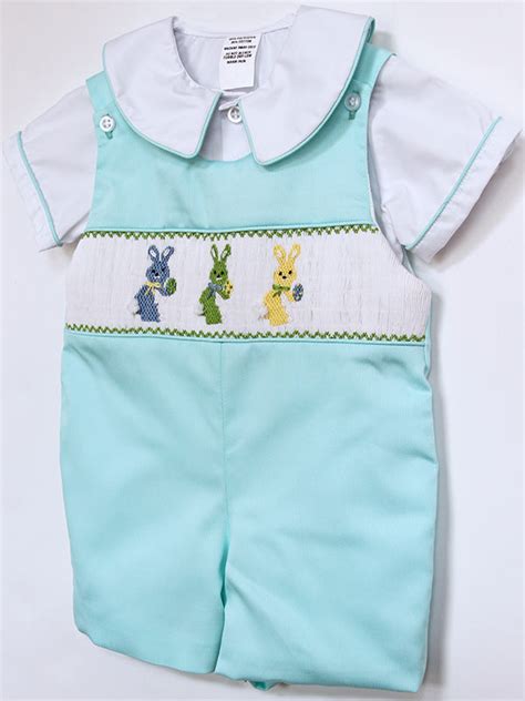 Baby Boy Smocked Easter Outfit Bunny Shortall