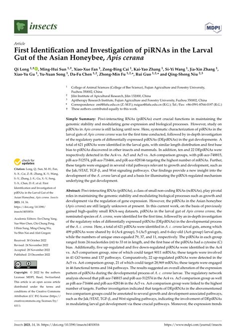 (PDF) First Identification and Investigation of piRNAs in the Larval ...