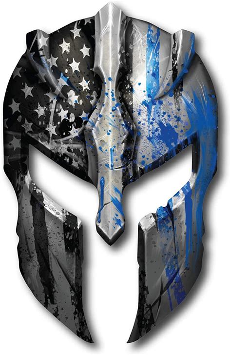 Thin Blue Line Spartan Helmet American Flag Heat Transfer - Etsy