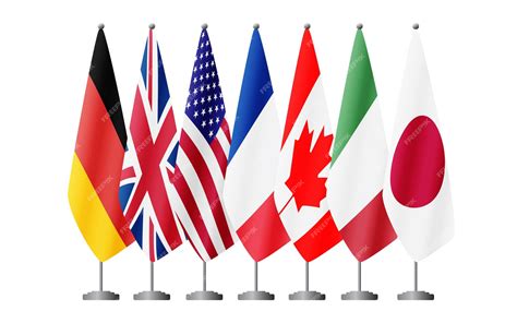 Premium Vector | G7 countries flags on flag stands vector