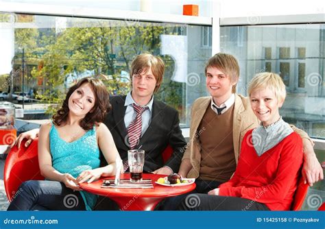 Group People Eating in Cafe. Stock Photo - Image of chat, male: 15425158