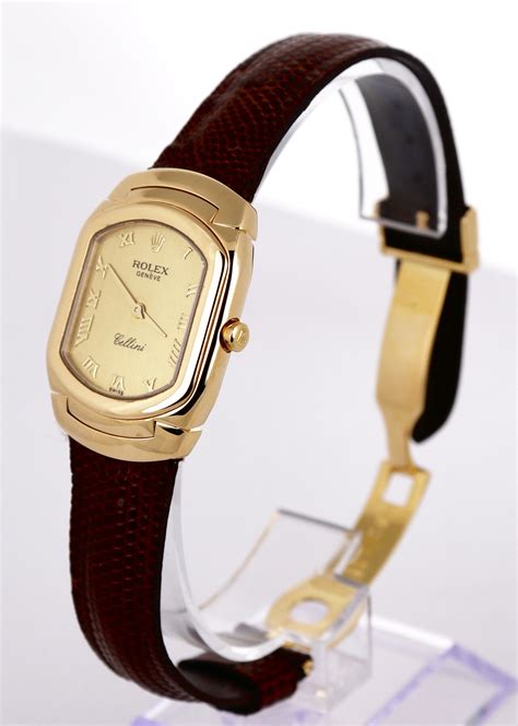 Ladies Vintage Rolex Cellini Geneve 6631 24mm 18K Yellow Gold Leather ...