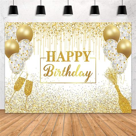 Amazon.com : MEHOFOND Happy Birthday Backdrop White and Gold Glitter Diamond Balloon Photography ...