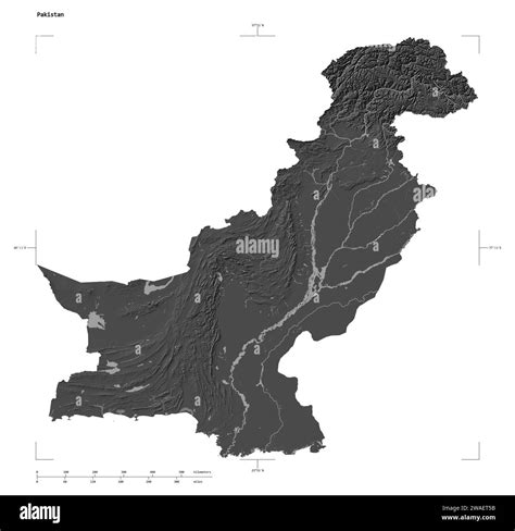 Shape of a Bilevel elevation map with lakes and rivers of the Pakistan ...