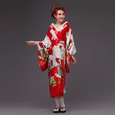 Japanese Kimono National Stage Women's Silk Satin Kimono Yukata Evening ...