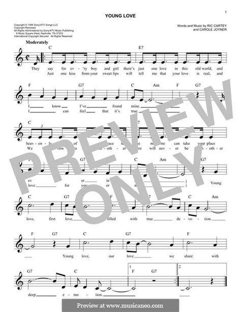 Young Love (Sonny James) by C. Joyner, R. Cartey - sheet music on MusicaNeo