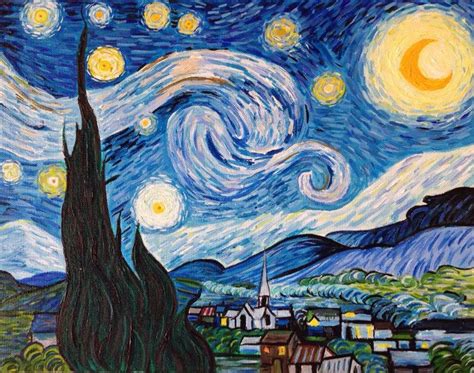 Hand Painted Vincent Van Gogh Starry Night Painting Reproduction on ...