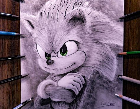 Drawing of Sonic the Hedgehog in Pencil - Etsy