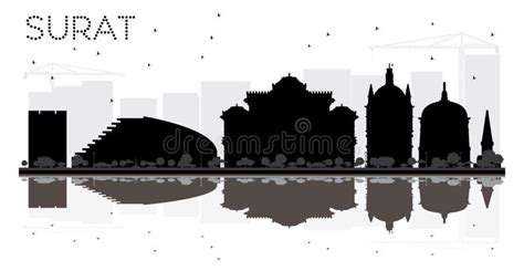 Surat City Skyline Black and White Silhouette with Reflections. Stock ...