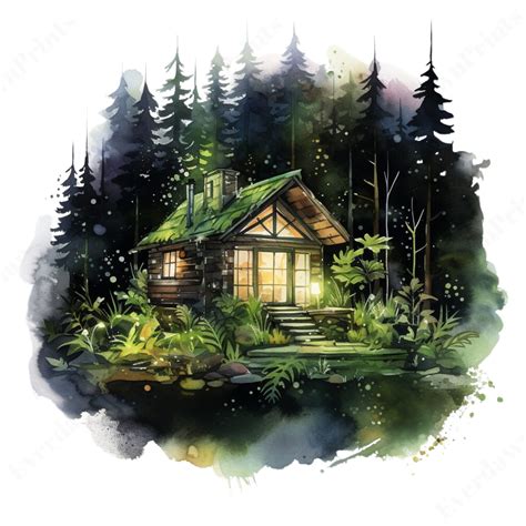 18 Cabin in the Woods, Watercolor Forest Background, High Quality PNG ...