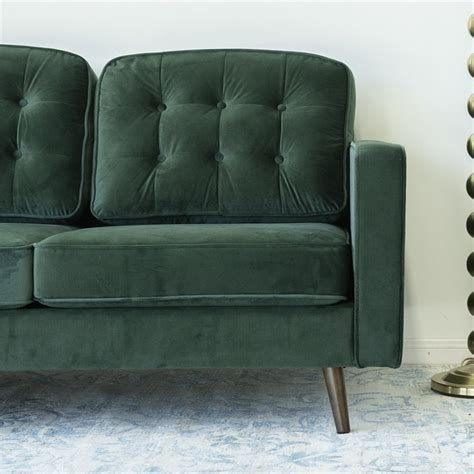 Kayle Mid-Century Modern Pillow Back Velvet Sofa in Green | Homesquare