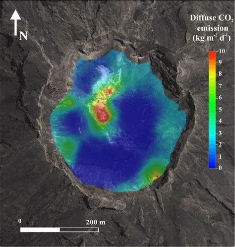 Map of diffuse CO 2 emission for summit crater of Pico do Fogo volcano ...