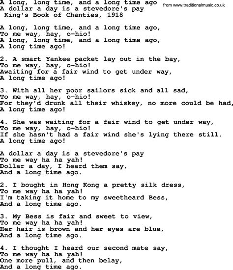 A Long Long Time And A Long Time Ago - Sea Song or Shantie lyrics