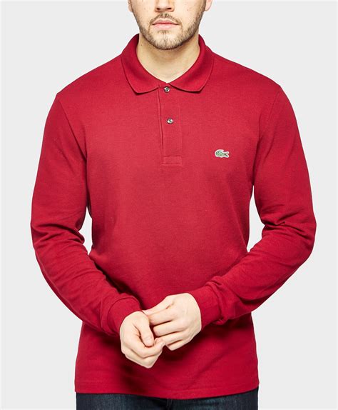 Lacoste Cotton Long Sleeve Polo Shirt in Red for Men - Lyst