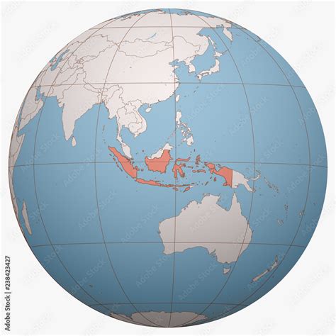 Indonesia on the globe. Earth hemisphere centered at the location of ...