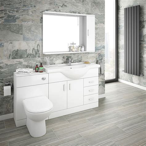 Cove 1520mm Vanity Unit Bathroom Suite (High Gloss White - Depth 330mm) | Victorian Plumbing UK ...