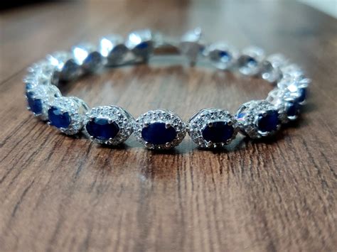 Blue Sapphire Bracelet 12 Ct Sapphire Bracelet 925 Sterling - Etsy