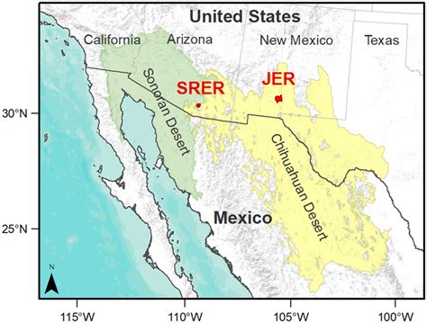 Map of the Chihuahuan Desert in the United States and Mexico, and the ...