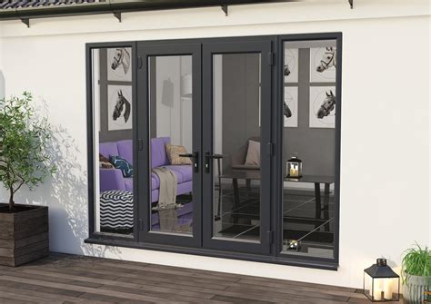 Climadoor 2400mm Anthracite Grey UPVC French Doors (1200mm Doors + 2 x 600mm Sidelights ...