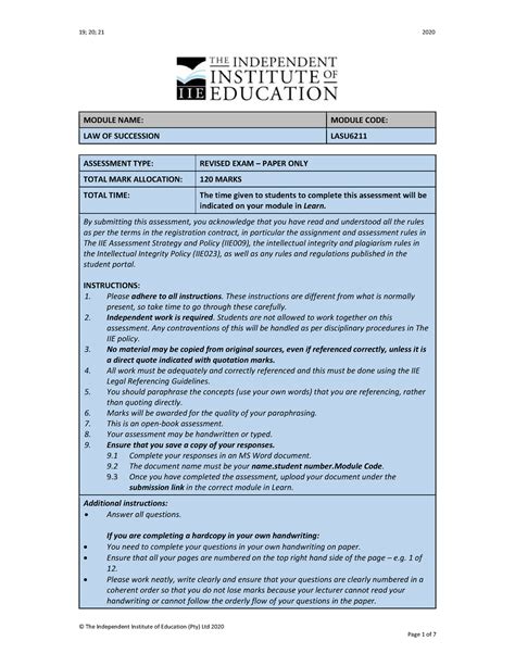 LASU6211Ea C19 - Past question paper - © The Independent Institute of Education (Pty) Ltd 2020 ...