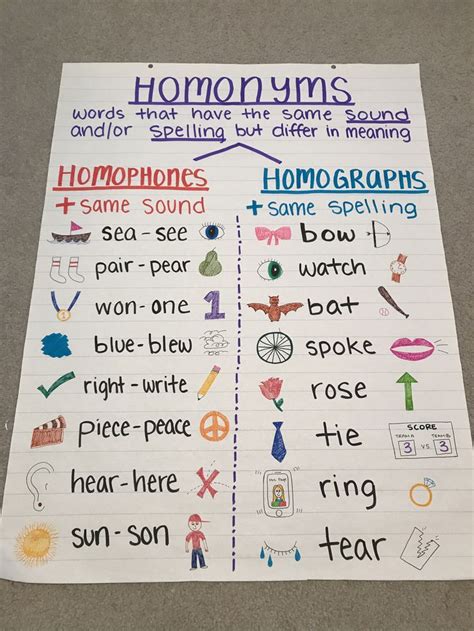 Homonym Anchor Chart Homophones Vs Homographs Anchor Charts Classroom ...