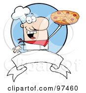 Male Pizzeria Chef Holding A Pizza On A Scooper Above, With A USA Flag And Blank Label Posters ...