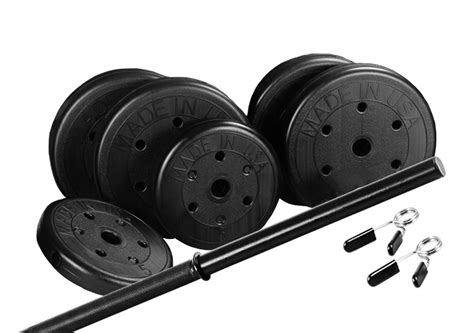 US Weight Duracast 55 lb. Barbell Weight Set with Two 5 lb. Weights, Four 10 lb. Weights, One 4 ...