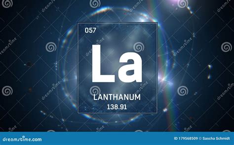 Lanthanum As Element 57 of the Periodic Table 3D Illustration on Blue Background Stock ...