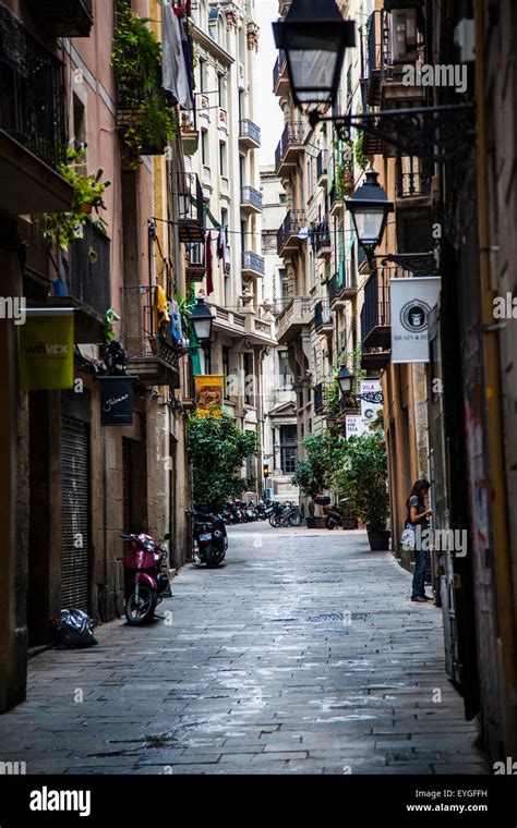 Narrow street in El Born, Barcelona, Spain Stock Photo - Alamy