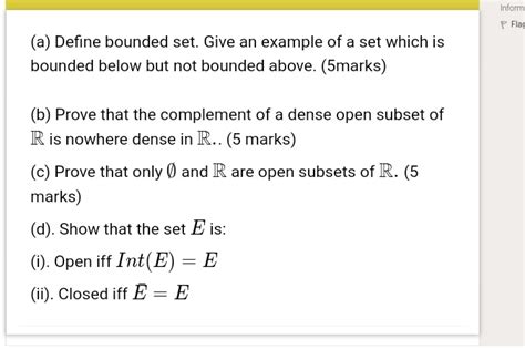 SOLVED: Intctm Define bounded set: Give an example of a set which is ...