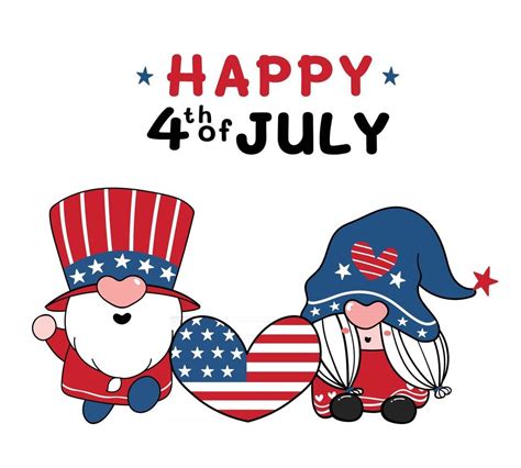 Two cute America Gnome 4th of July Independence day cartoon flat vector ...